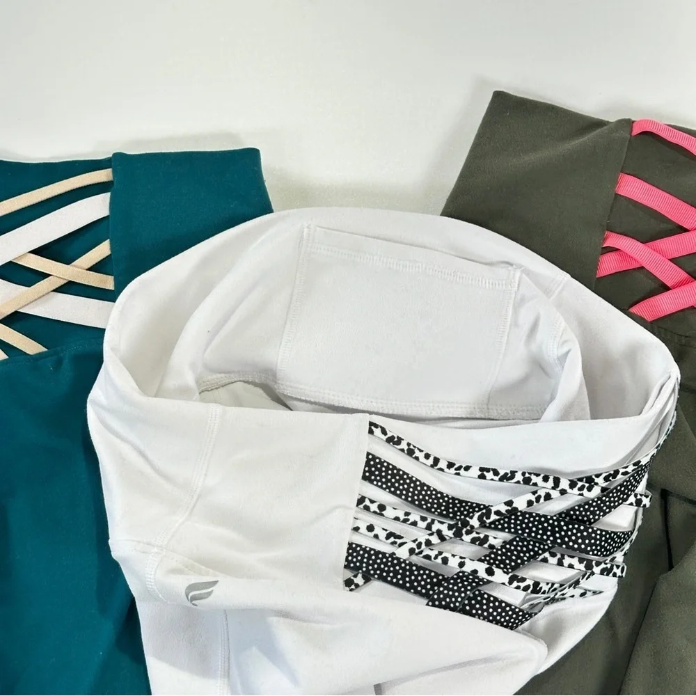 Fabletics PowerHold workout leggings bundle of 3 strappy back fits XS